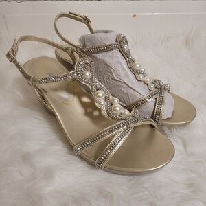 Andrew Geller Gold Rhinestones & Pearl Wedges ALLISANDRA